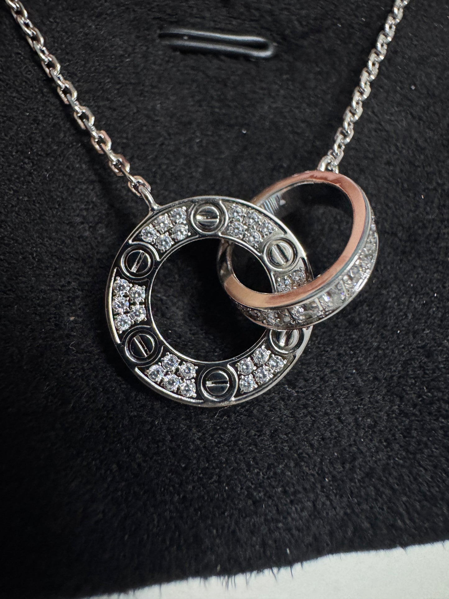 CARTIER Love 滿天星項鏈 白金色 【純銀電鍍18K金+莫桑鑽】