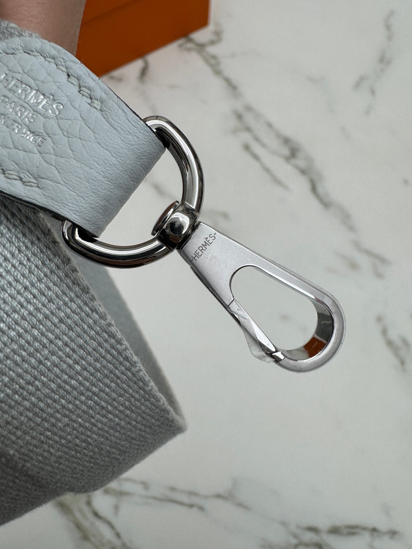 HERMES Mini Evelyne 霧霾藍銀扣 T0 Bleu Brume PHW