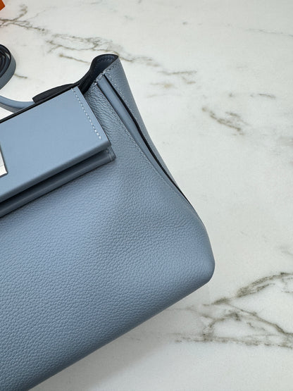 HERMES Mini 2424 亞麻藍銀扣 Evercolor Blue Lin PHW