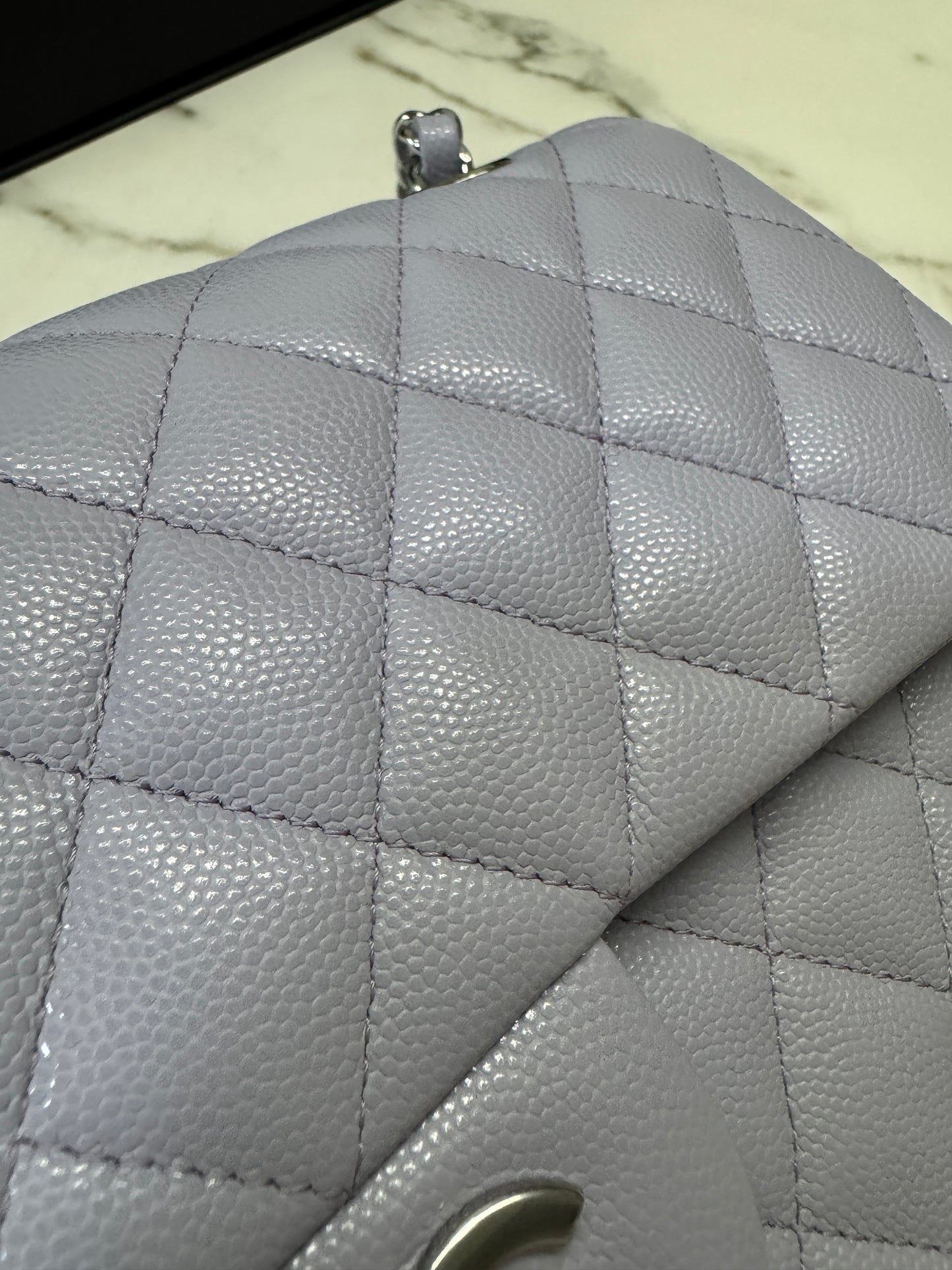 CHANEL CF25 Medium 21K香芋紫銀扣 牛皮 caviar