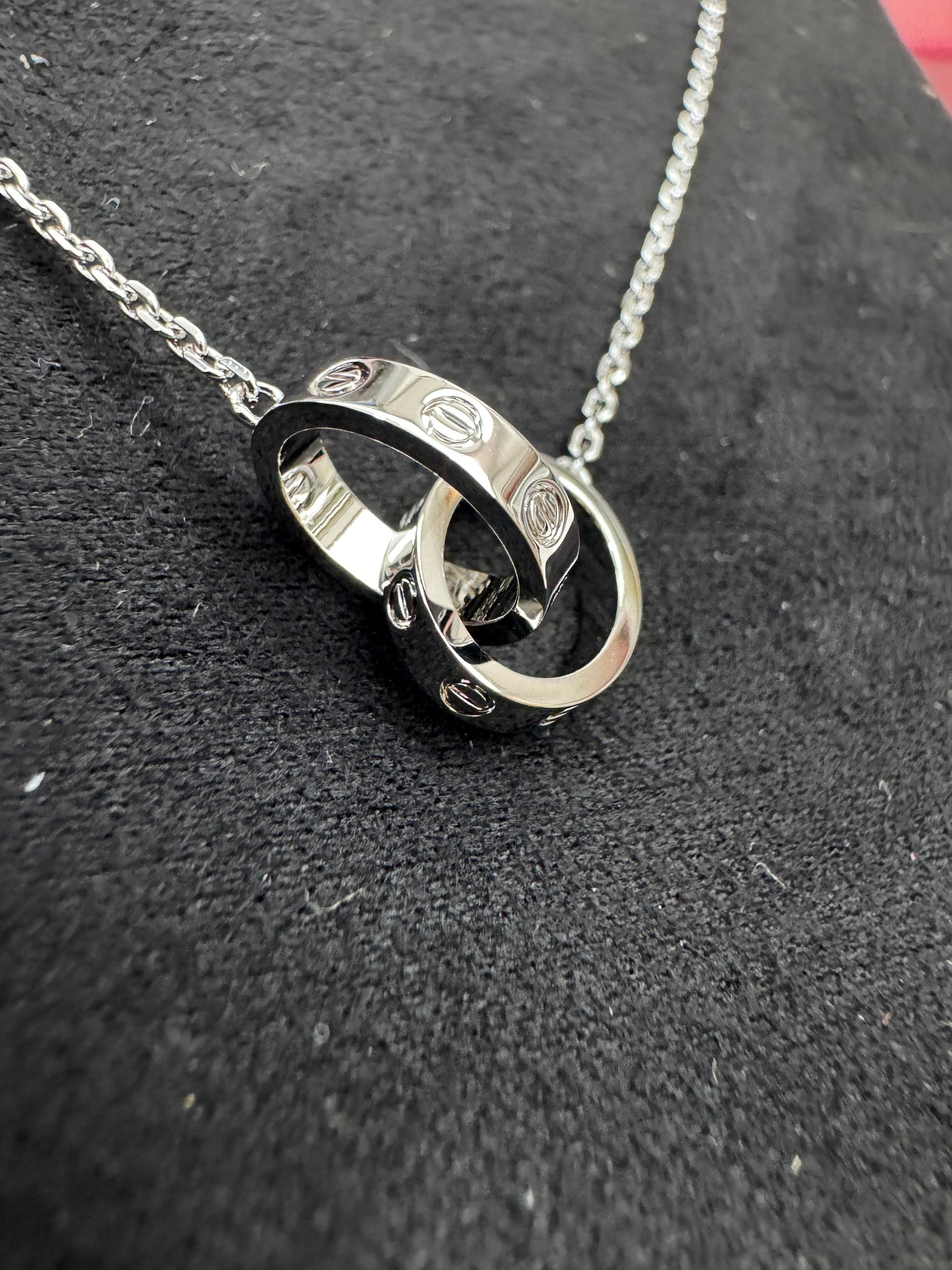 CARTIER Love雙環項鏈 白金色