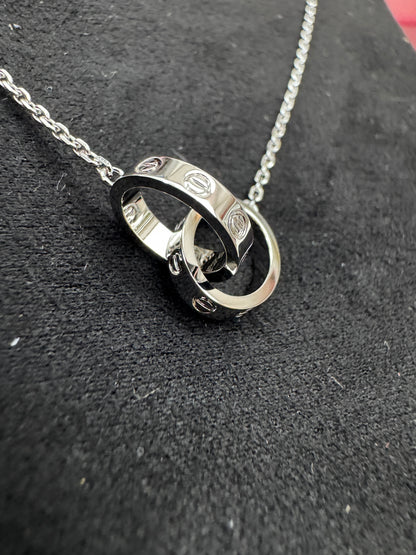 CARTIER Love雙環項鏈 白金色