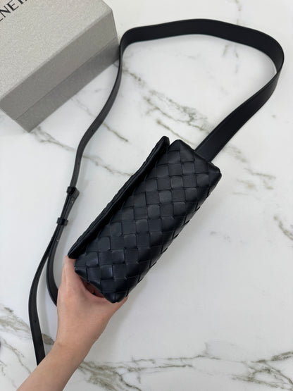 BV Intrecciato Mini Bag with Flap Black