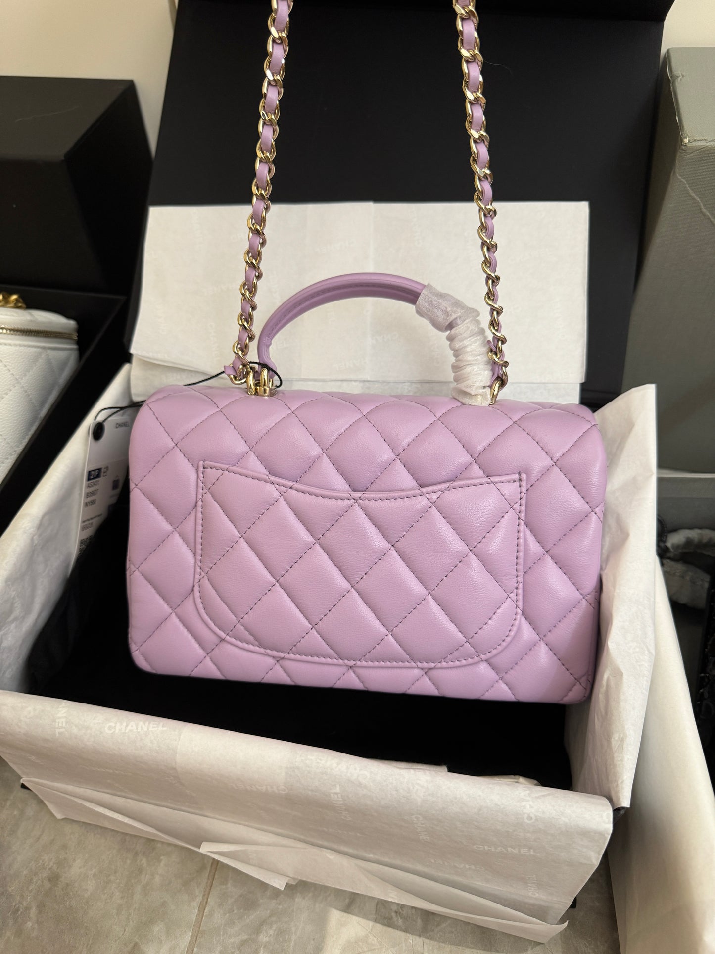 CHANEL mini cf with top handle 粉紫色 24P