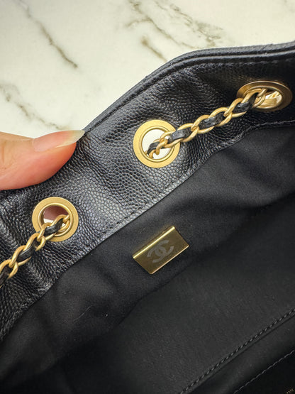 CHANEL Mini 25 Bag 黑色荔枝皮 金扣 Caviar Calfskin GHW