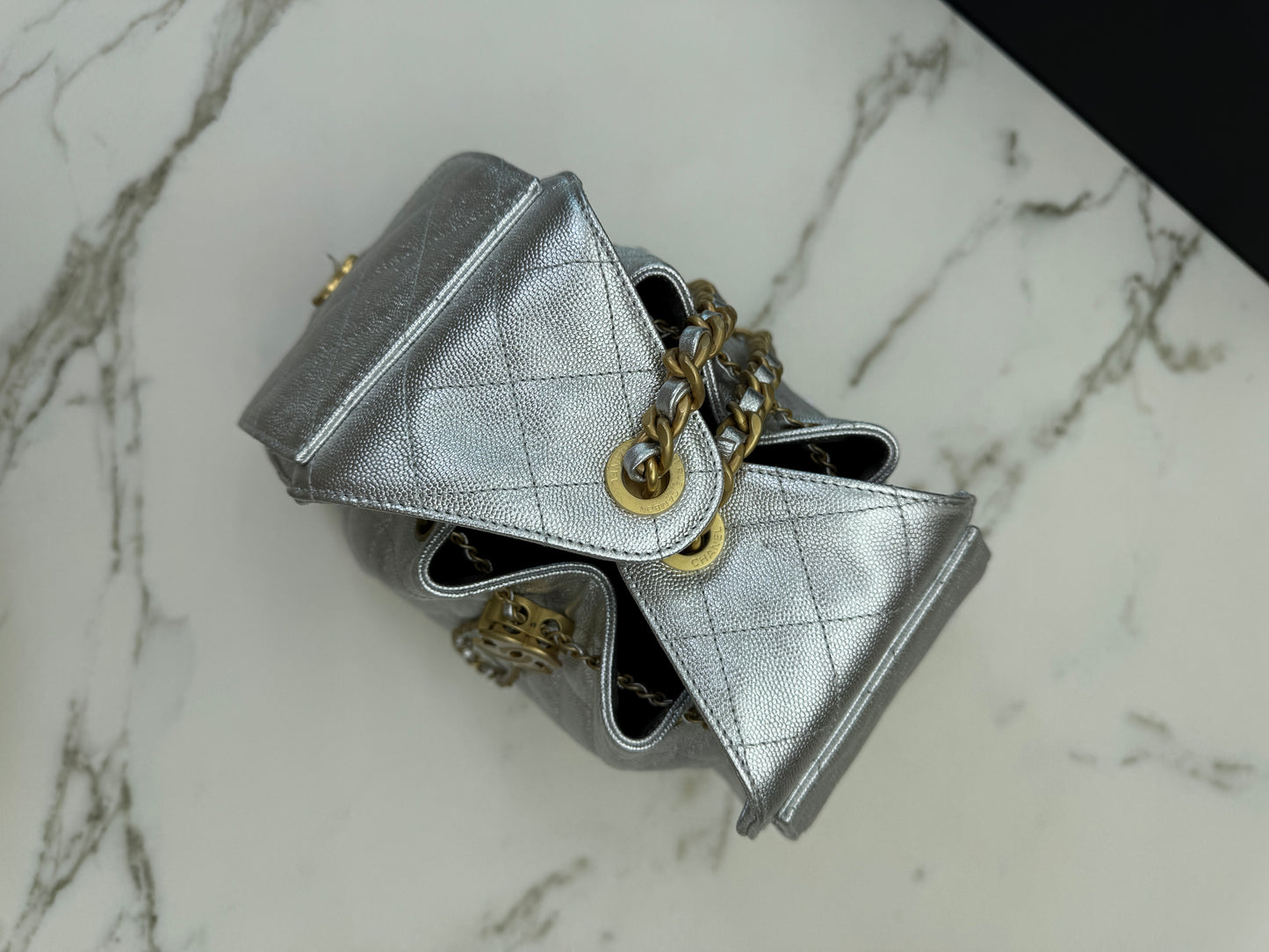 CHANEL 25Bag Small 銀色荔枝皮