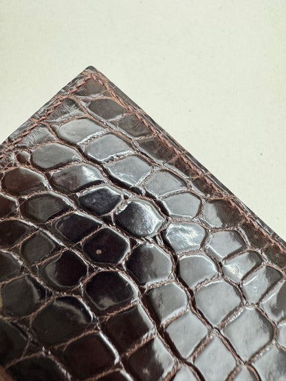 HERMES Bearn Wallet 亮面灣鱷 巧克力色 金扣 Porosus Crocodile Chocolate GHW