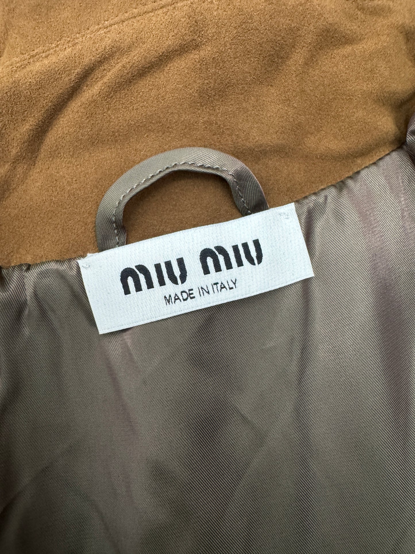 MIU MIU 麂皮領夾棉短外套 軍綠藍