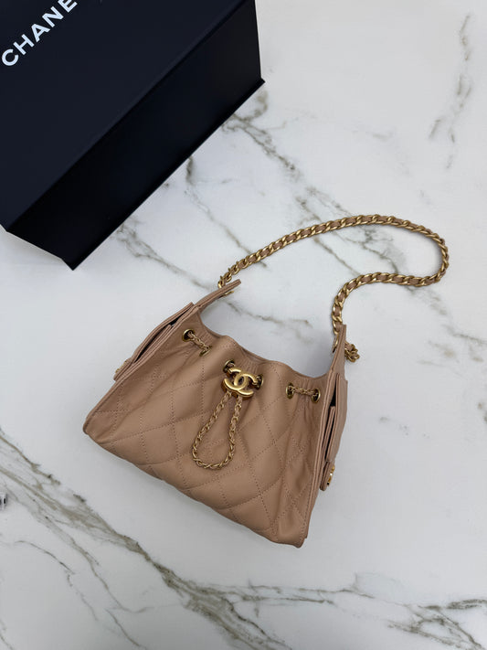 CHANEL Mini 25Bag 奶茶杏荔枝皮 Caviar Calfskin