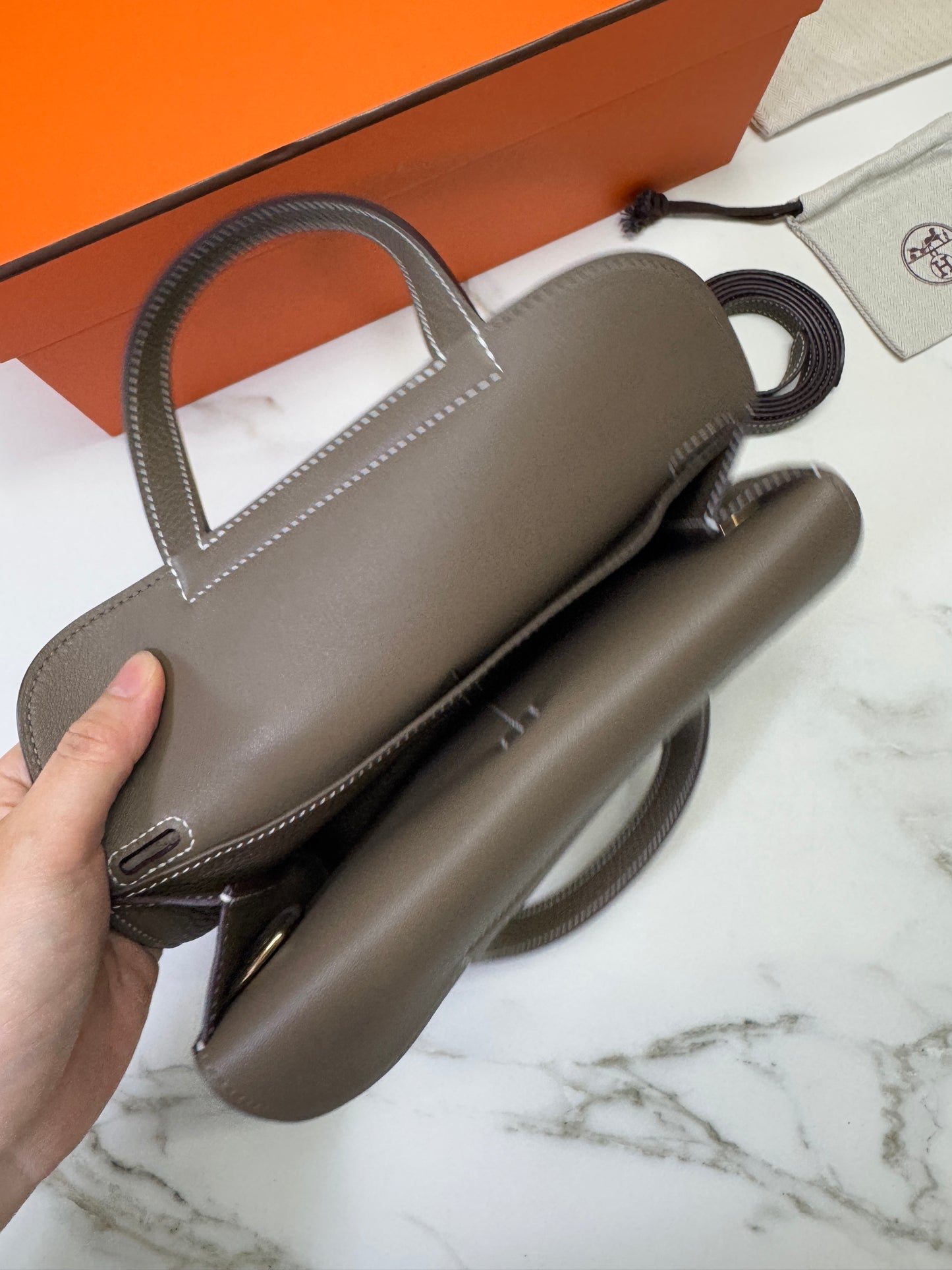 HERMES Halzan 25 大象灰金扣