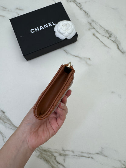 CHANEL L型拉鏈小錢包 焦糖棕