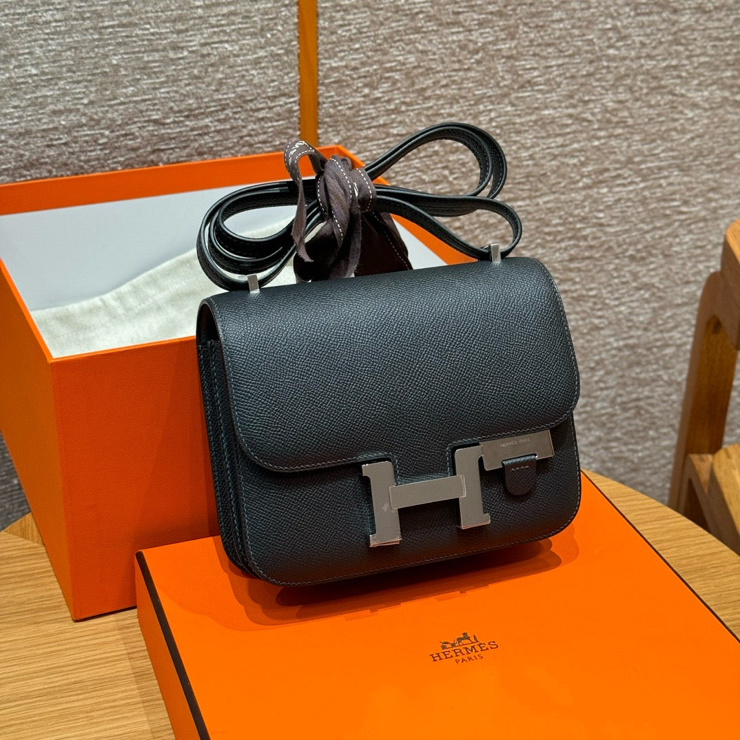 HERMES Mini Constance 鏡子款 黑銀 Epsom