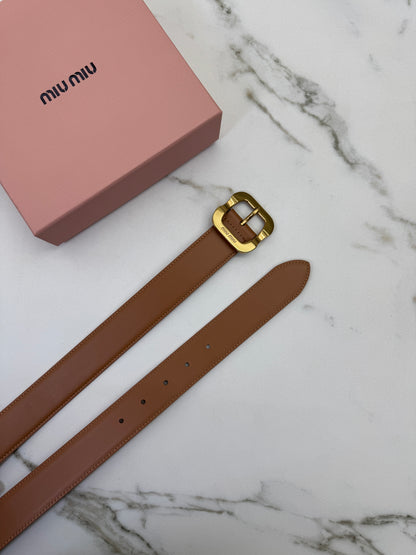 MIU MIU 皮帶 淺棕色金扣