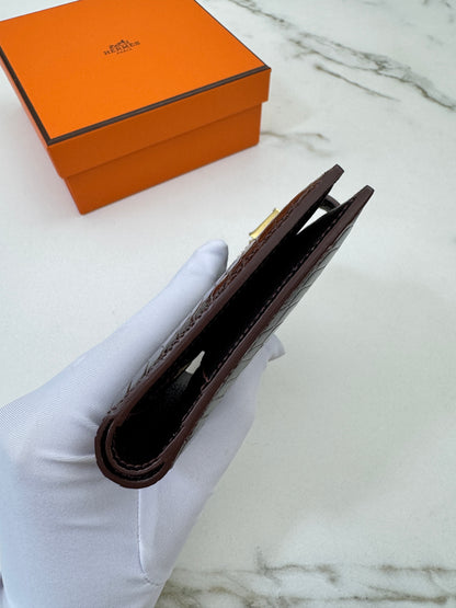 HERMES Bearn Wallet 亮面灣鱷 巧克力色 金扣 Porosus Crocodile Chocolate GHW