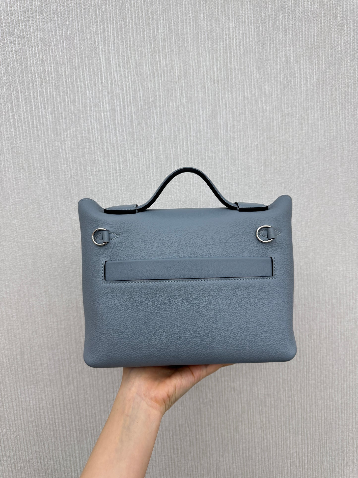 HERMES Mini 2424 亞麻藍銀扣 Evercolor Blue Lin PHW