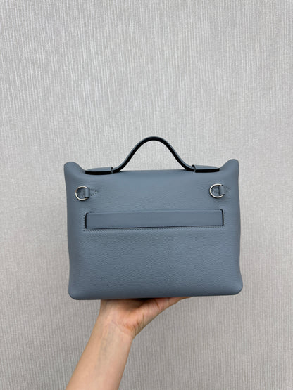 HERMES Mini 2424 亞麻藍銀扣 Evercolor Blue Lin PHW