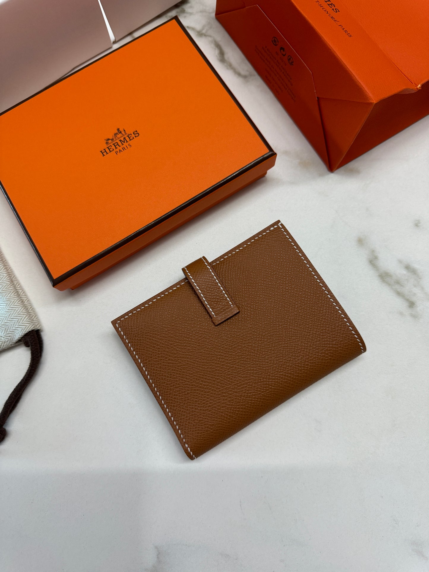 HERMES Bearn Compact Wallet 金棕色 金扣 Gold