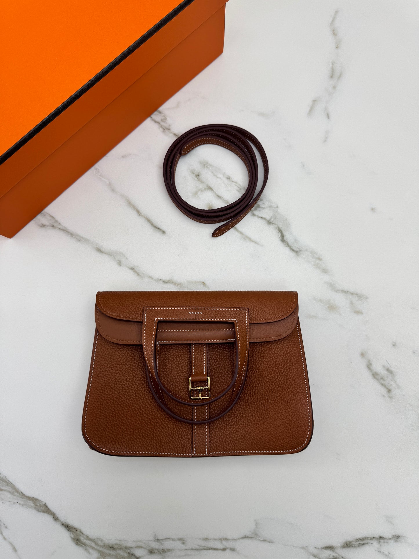 HERMES Halzan 25 金棕色金扣 TC Gold GHW