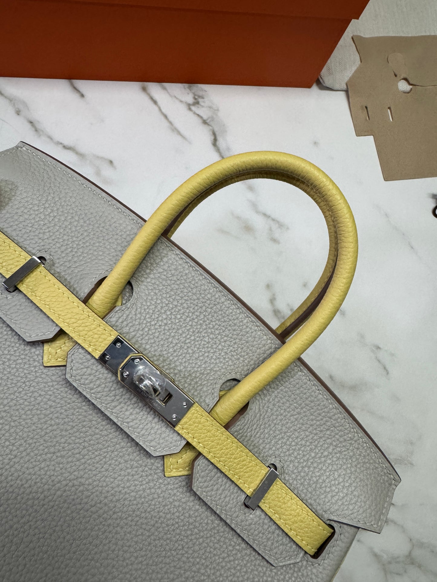 HERMES Birkin25 SO 珍珠灰拼小雞黃 Togo PHW