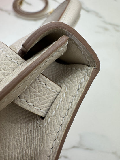 HERMES Mini Kelly II 奶昔白金扣 Epsom GHW