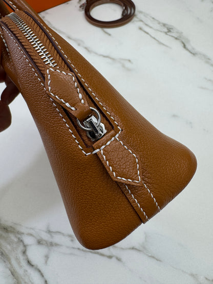 HERMES Mini Bolide 金棕色山羊皮 銀扣 Cherve Gold PHW