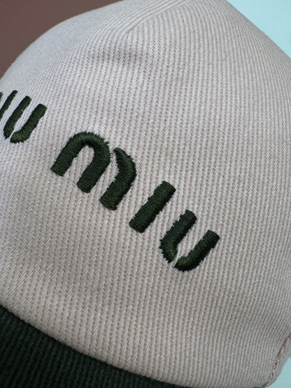 MIU MIU 粉紅拼卡其綠棒球帽