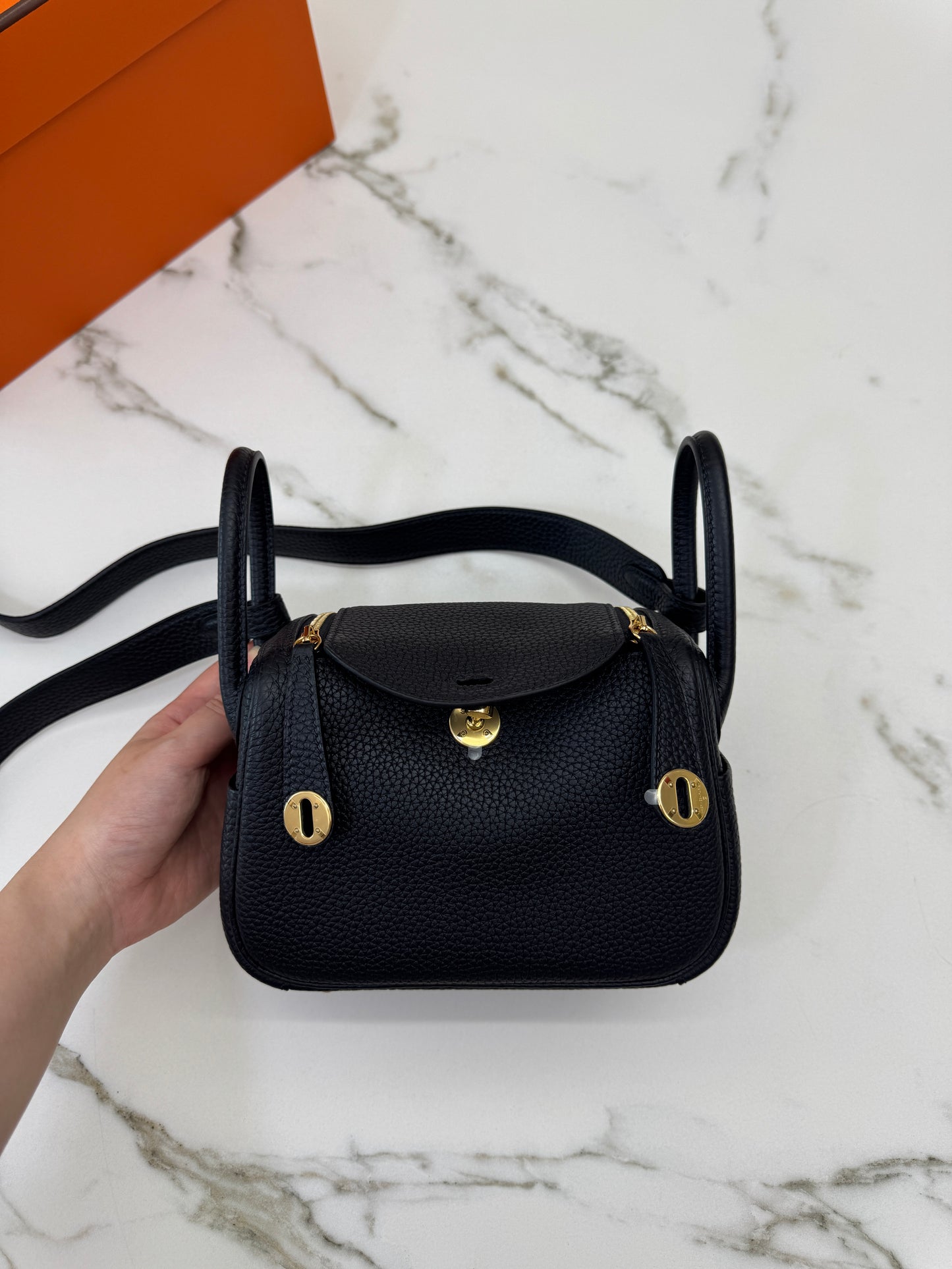 HERMES Mini Lindy II 黑金 Nior TC GHW