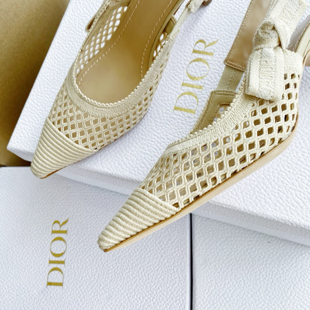 DIOR J'adior Slingback 鏤空藤格紋 奶白/裸粉/黑 平底 貓跟 高跟