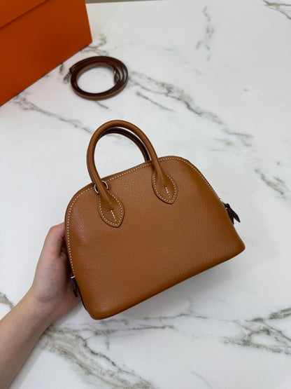 HERMES Mini Bolide 金棕色山羊皮 銀扣 Cherve Gold PHW