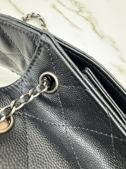 CHANEL 25Bag Small 黑銀小號 荔枝牛皮 Caviar Calfskin