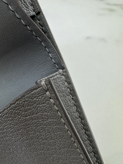 HERMES Bearn Mini Wallet 積雨雲灰山羊皮 金扣 Gris Meyer GHW