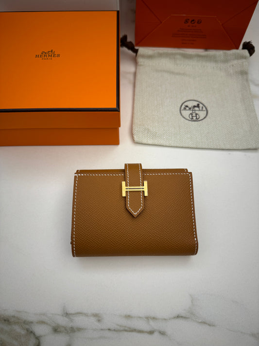 HERMES Bearn 三摺錢包 金棕色 金扣 Gold Epsom