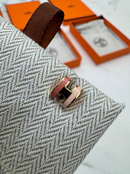 HERMES Mini Pop H 耳釘 淺粉拼粉紅