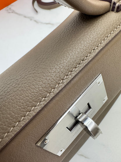 HERMRES Mini 2424 大象灰銀扣 Evercolor Etoupe PHW
