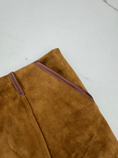 MIU MIU 麂皮拼皮邊短裙