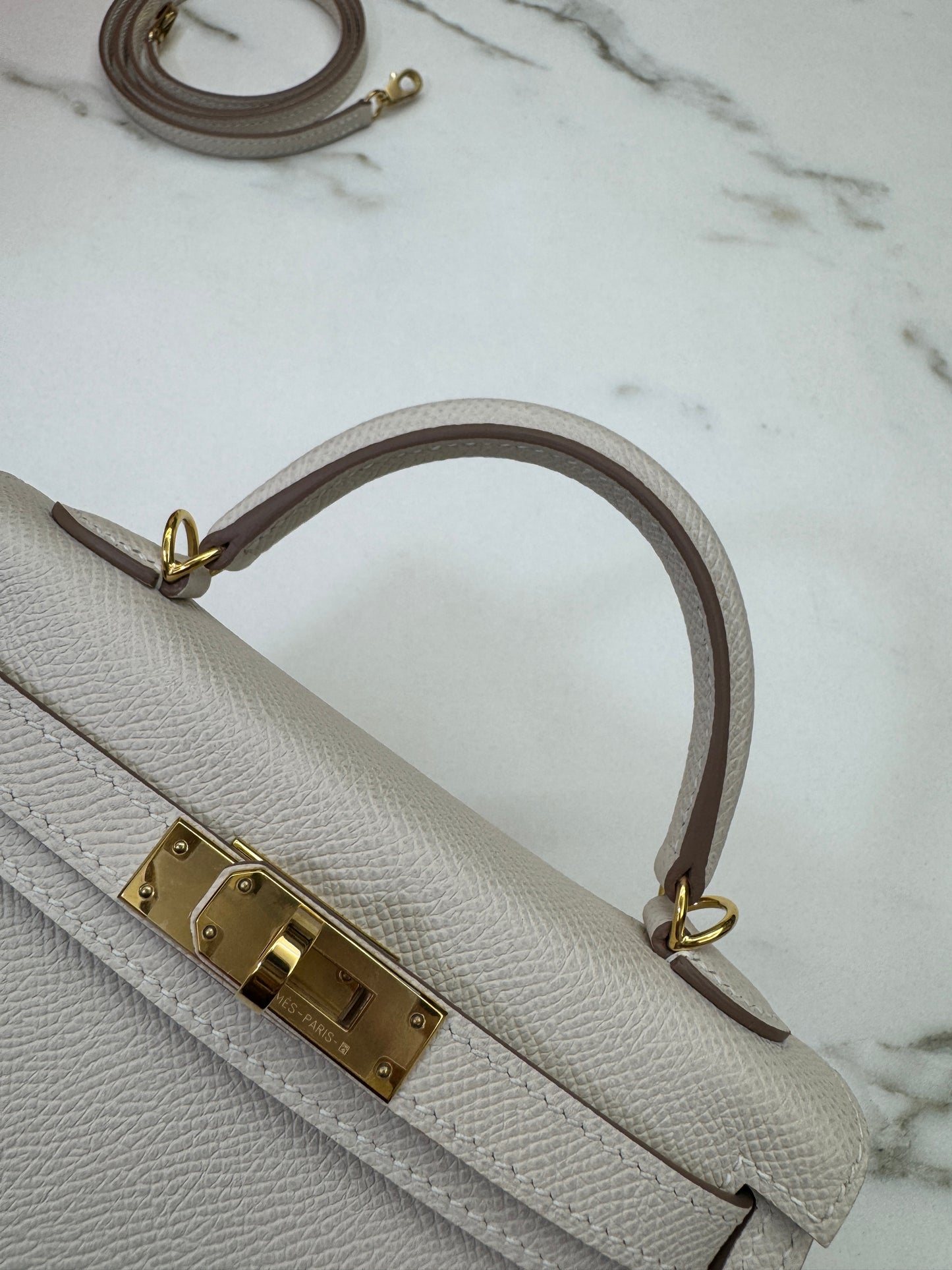 HERMES Mini Kelly II 奶昔白金扣 Epsom GHW