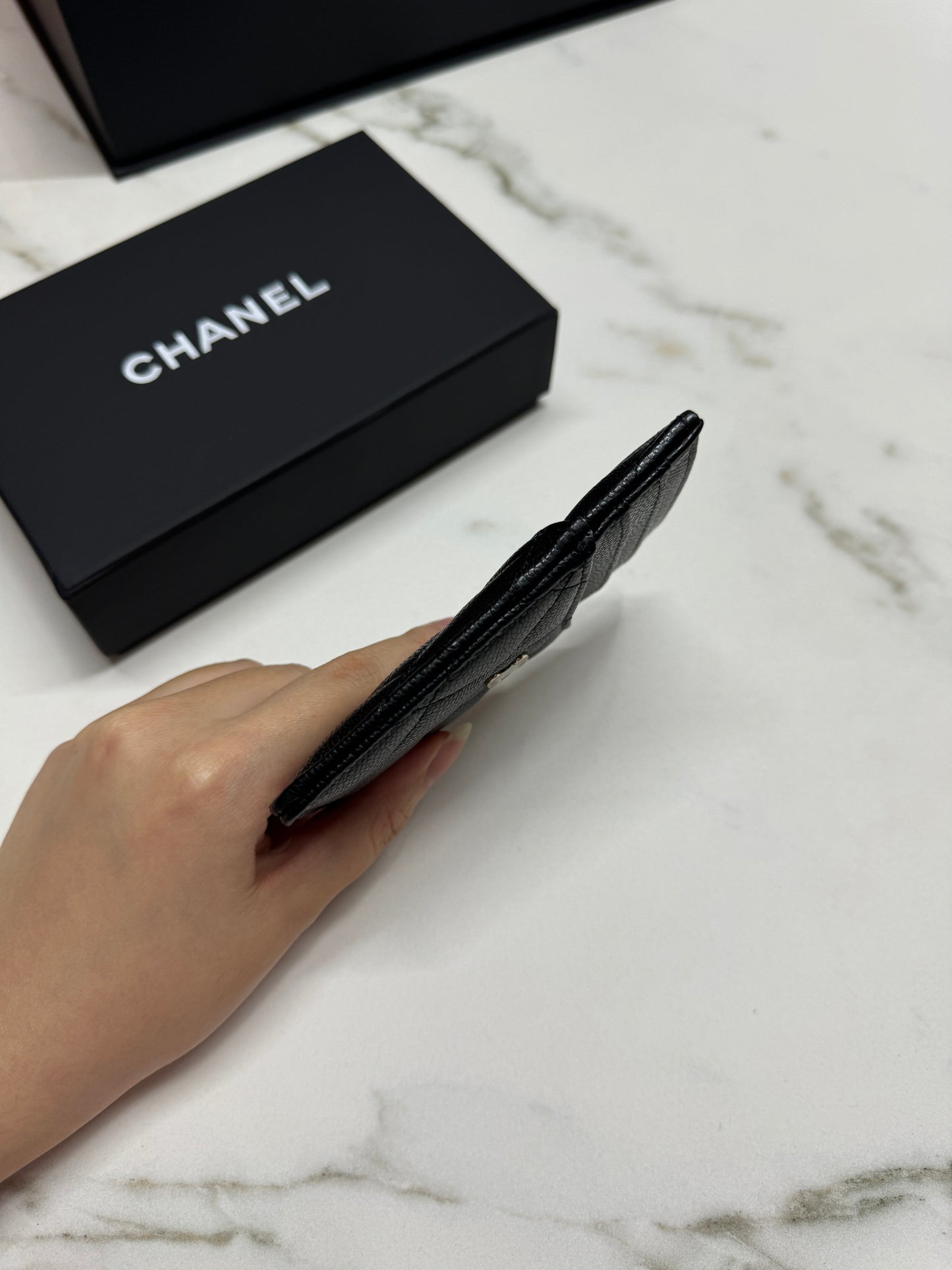 CHANEL 直版 黑色 淡金扣 Card Holder