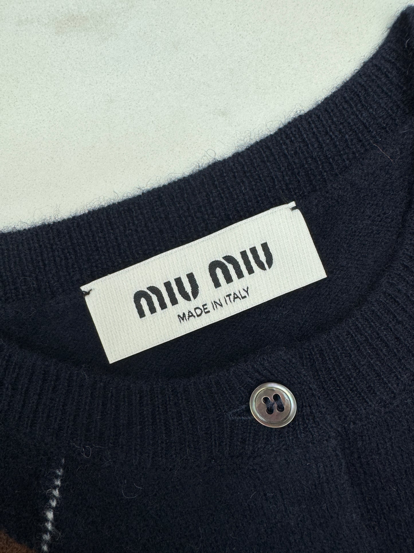MIU MIU 藍色格紋毛衣開衫