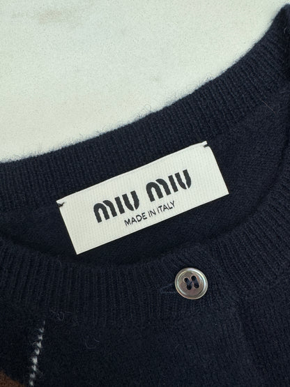 MIU MIU 藍色格紋毛衣開衫