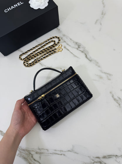 CHANEL 26A 鱷魚壓紋LP盒子 黑色￼