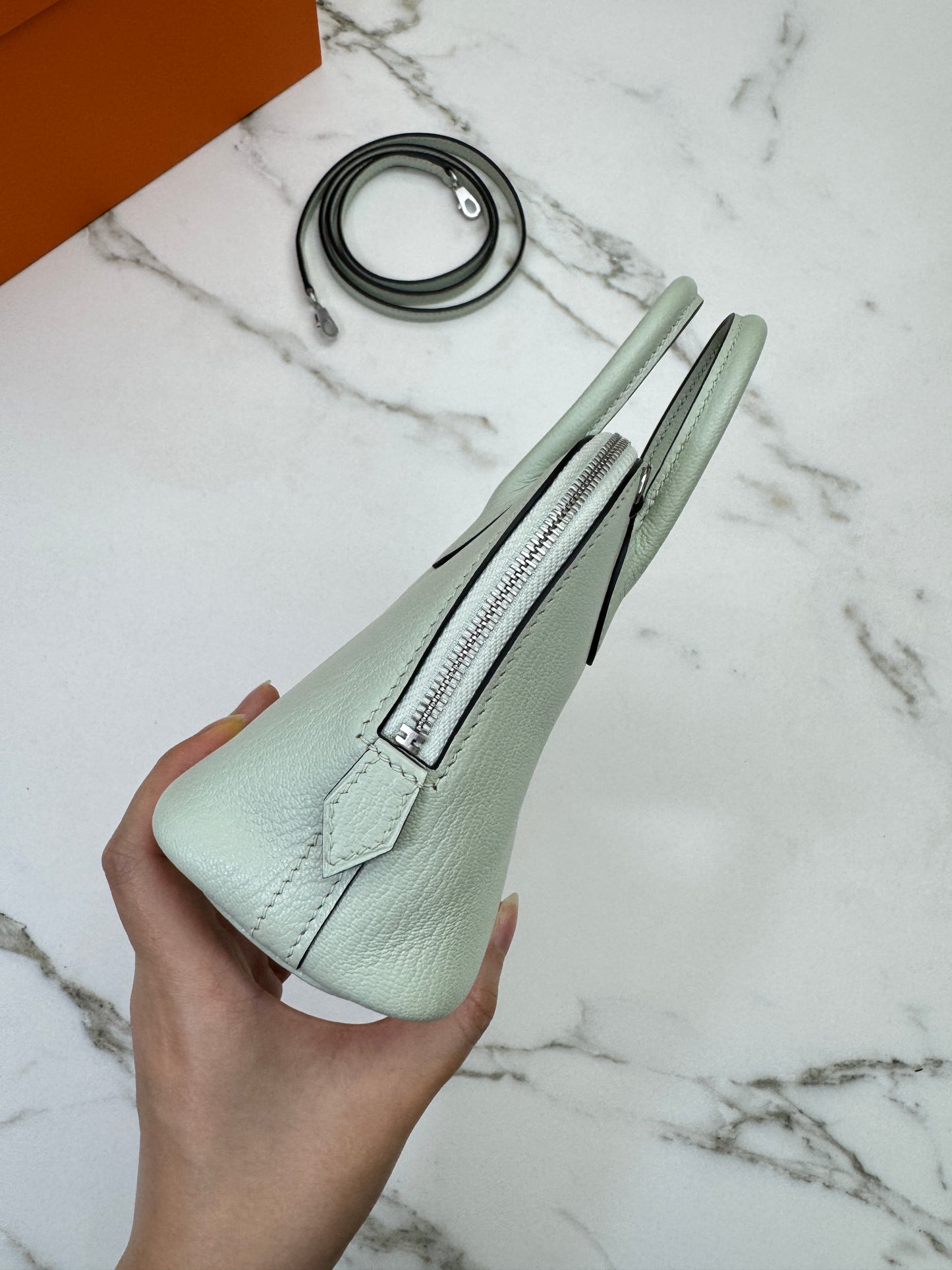 HERMES Mini Bolide 氣泡綠 山羊皮 銀扣 Mysore Vert Fizz PHW