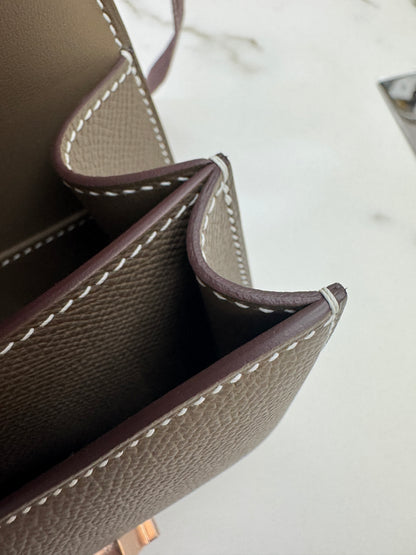 HERMES Mini Constance 大象灰 Epsom 玫瑰金扣
