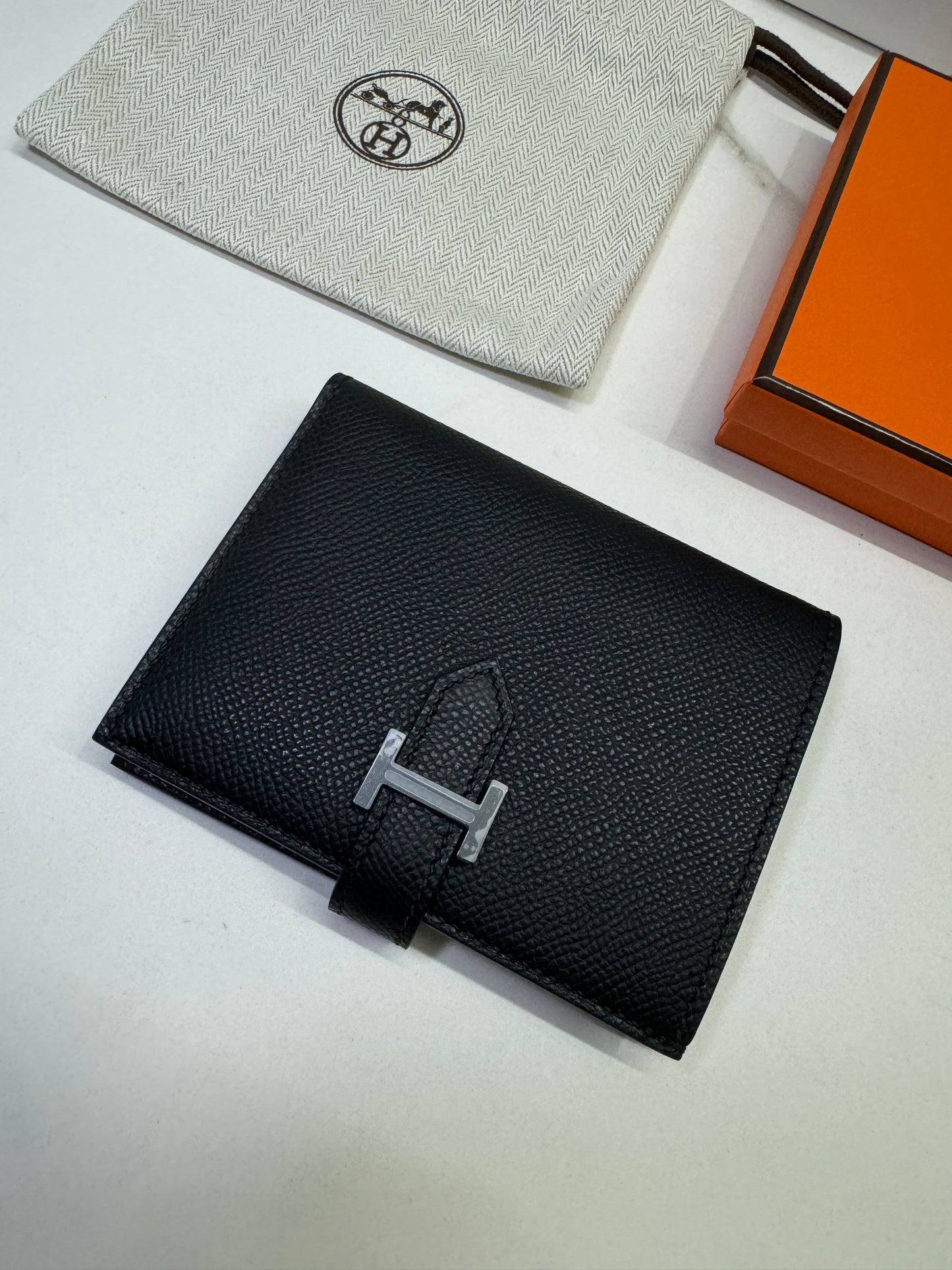 HERMES Bearn Compact Wallet 黑銀 短款 Epsom PHW