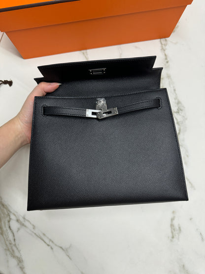 HERMES Kelly 25 黑銀 Epsom Noir