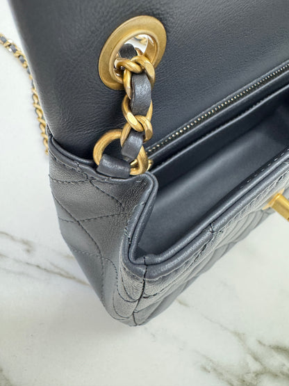 CHANEL 金球 Mini CF20 石墨灰 深灰羊皮