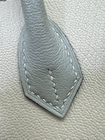 HERMES Birkin 25 SO 奶昔白拼珍珠灰 山羊皮 拉絲銀扣