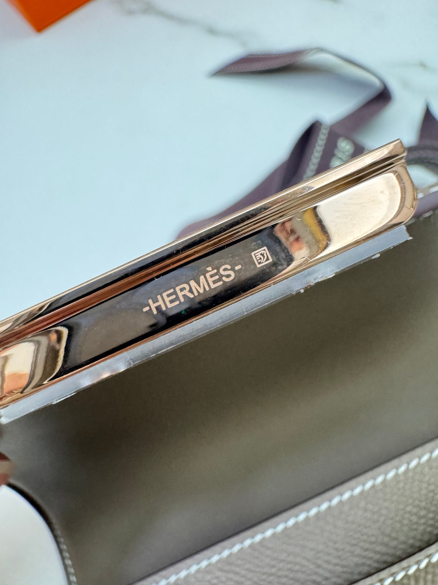 HERMES Mini Constance 大象灰 Epsom 玫瑰金扣