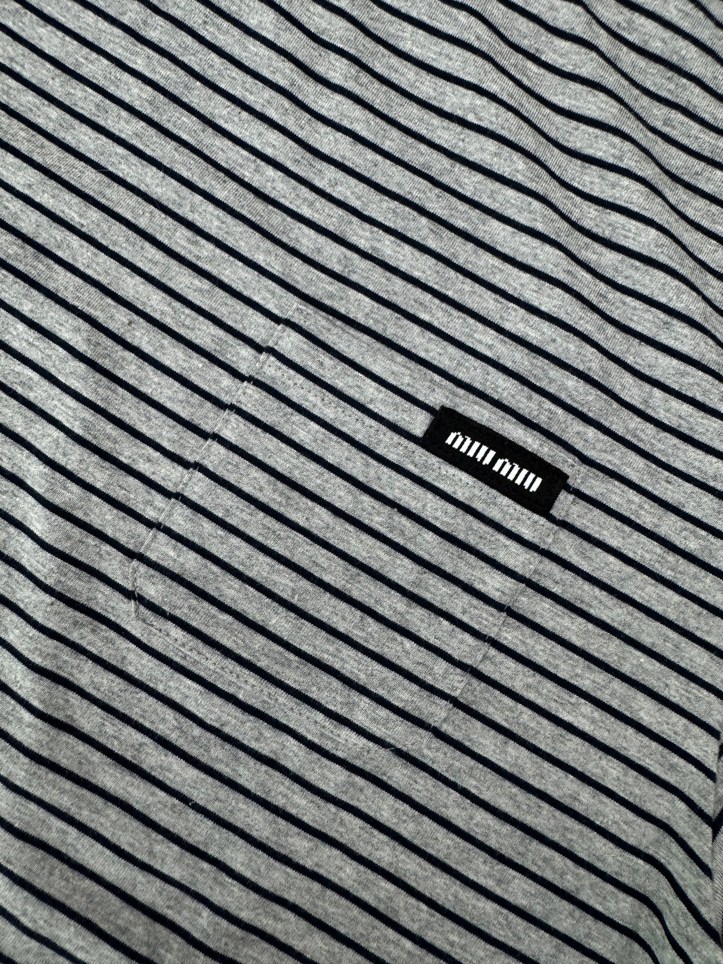 MIU MIU 做舊條紋長袖T恤