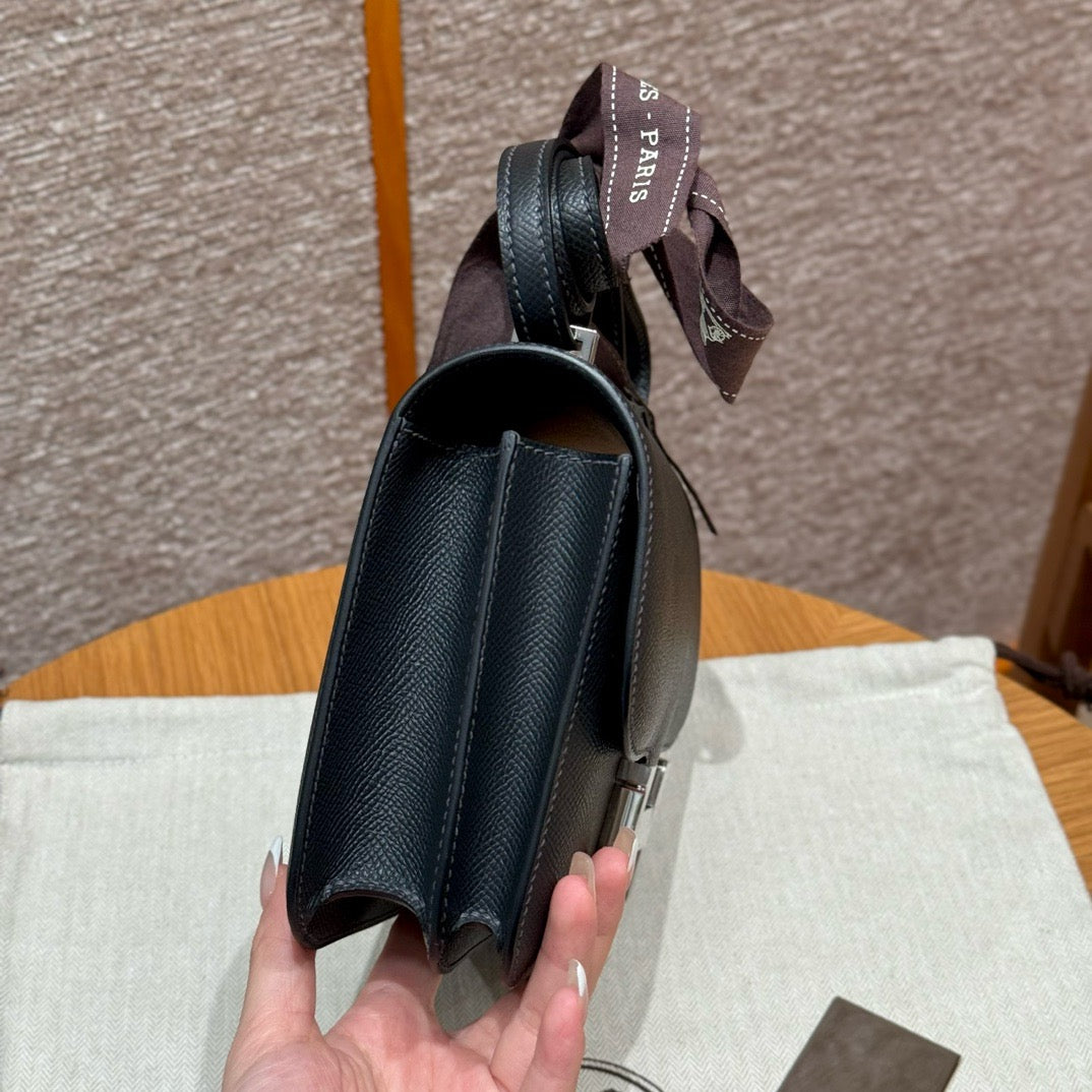 HERMES Mini Constance 鏡子款 黑銀 Epsom