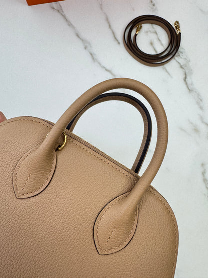 HERMES Mini Bolide 奶茶色金扣 Evercolor Chai GHW